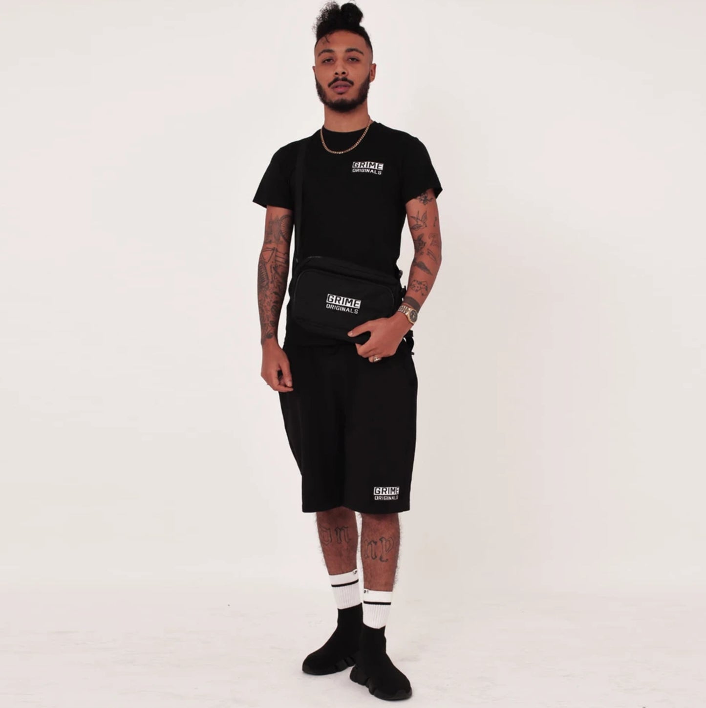 SALE - Big Box Embroidered Black Shorts